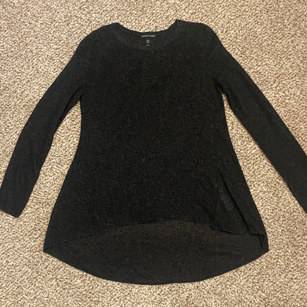 Eileen Fisher Black Long Sleeve High/Low Sweater Tunic 85%Lyocell15%Merino Wool